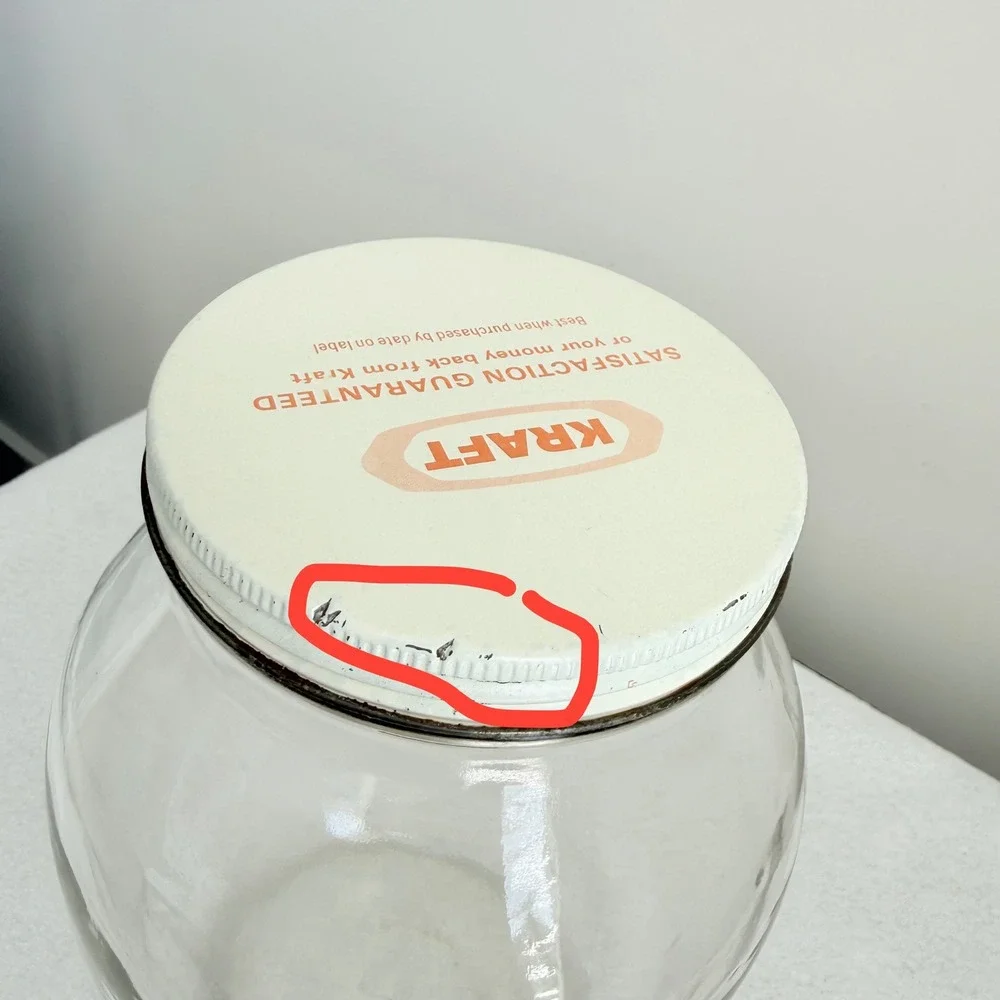 Vintage Kraft Glass Mayonnaise Jar w Original White Metal Lid 7